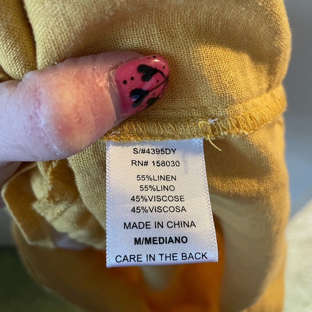 **NWT** size M Love Tree yellow linen blend button-down dress - Picture 4 of 7